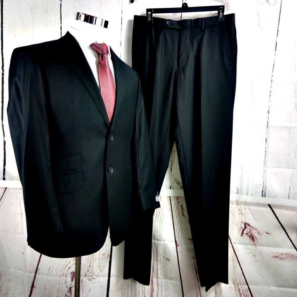 Deegie's Carma Modern Fit Merino Wool 38S Black Luxury 2pc Suit